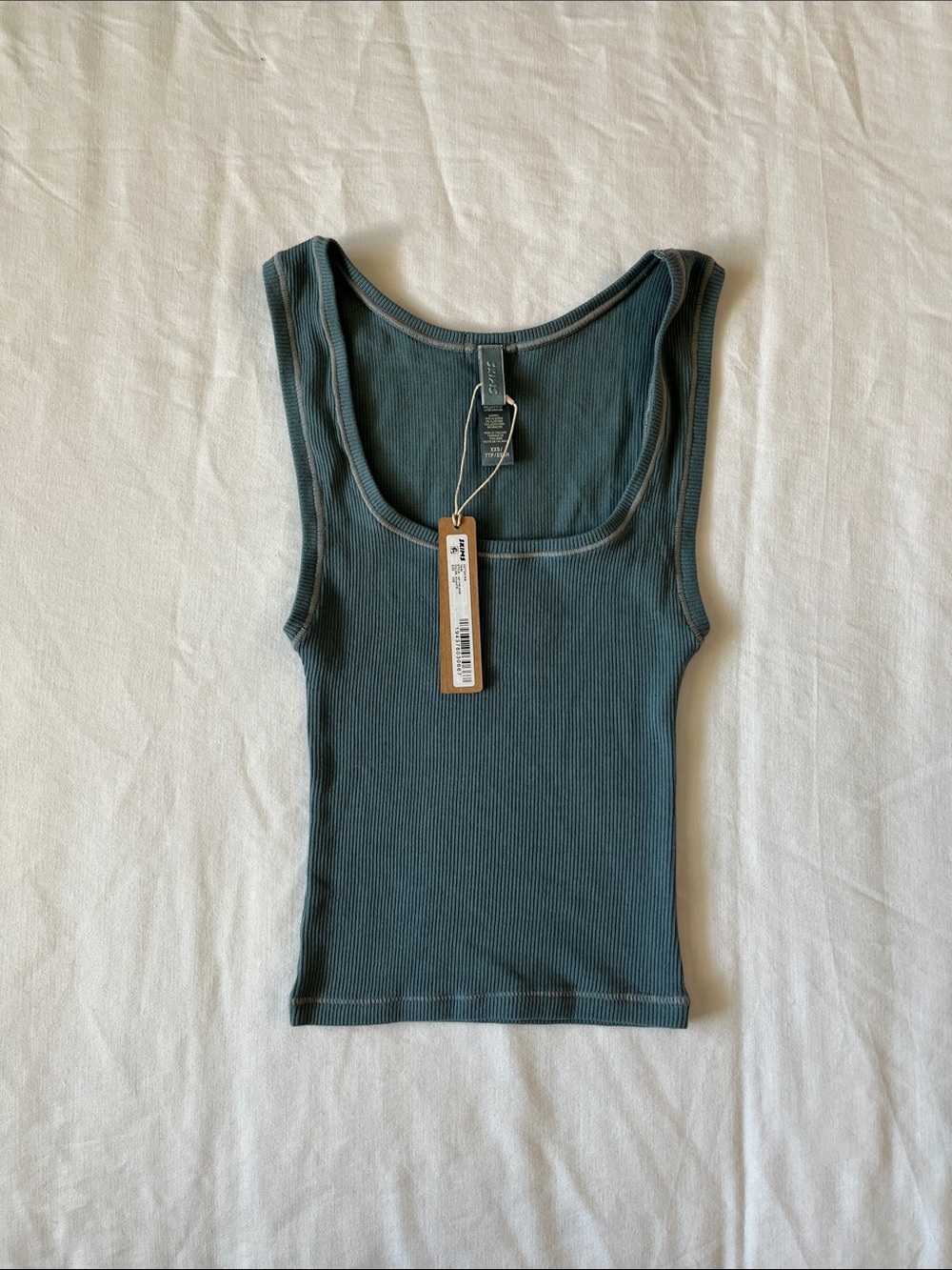 SKIMS Cotton Ribbed Scoop Tank Top Blue Grey